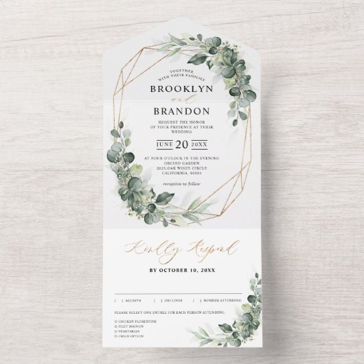 Eucalyptus Greenery Rustic Geometric Wedding All In One Uitnodiging (Binnen)