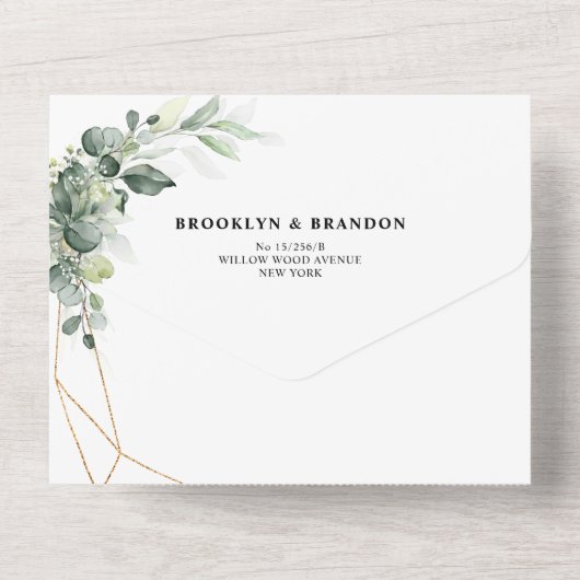 Eucalyptus Greenery Rustic Geometric Wedding All In One Uitnodiging (Achterkant)