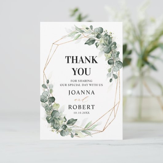 Eucalyptus Greenery Rustic Geometric Wedding Bedankkaart (Staand voorkant)