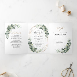 Eucalyptus Greenery Rustic Geometric Wedding Drieluik Aankondiging