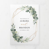 Eucalyptus Greenery Rustic Geometric Wedding Drieluik Aankondiging (Cover)
