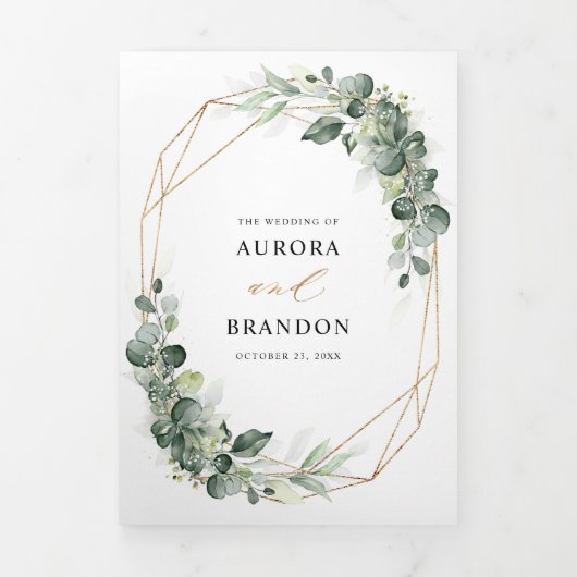 Eucalyptus Greenery Rustic Geometric Wedding Drieluik Aankondiging (Cover)