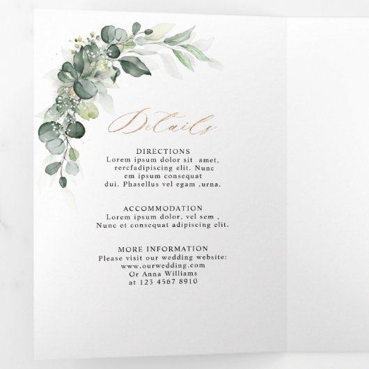 Eucalyptus Greenery Rustic Geometric Wedding Drieluik Aankondiging (Binnenzijde eerst)