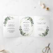Eucalyptus Greenery Rustic Geometric Wedding Drieluik Aankondiging (Binnen)