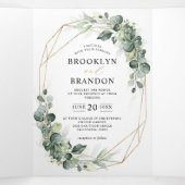 Eucalyptus Greenery Rustic Geometric Wedding Drieluik Aankondiging (Binnenkant midden)