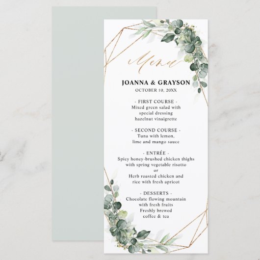 Eucalyptus Greenery Rustic Geometric Wedding Menu (Voorkant / Achterkant)
