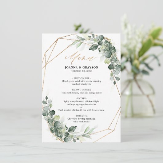 Eucalyptus Greenery Rustic Geometric Wedding Menu (Staand voorkant)