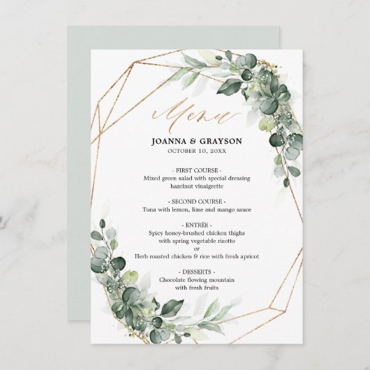Eucalyptus Greenery Rustic Geometric Wedding Menu (Voorkant / Achterkant)