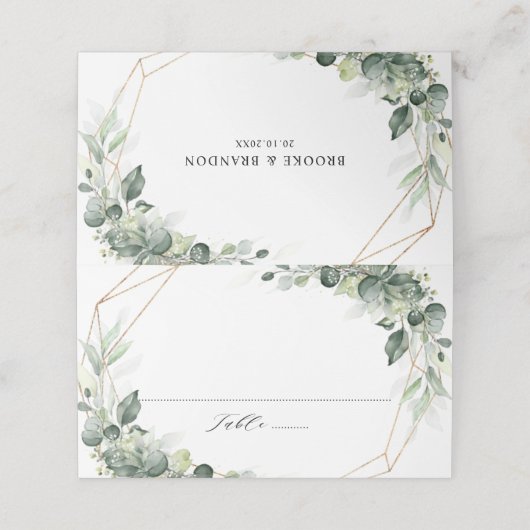 Eucalyptus Greenery Rustic Geometric Wedding Plaatskaartje (Buitenkant ongevouwen)