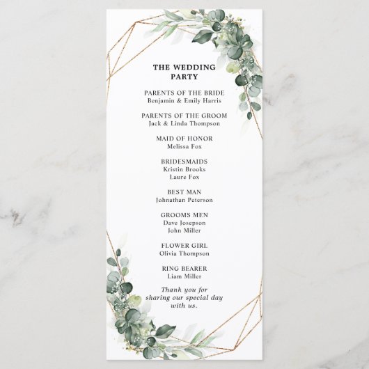 Eucalyptus Greenery Rustic Geometric Wedding Programmakaart (Achterkant)