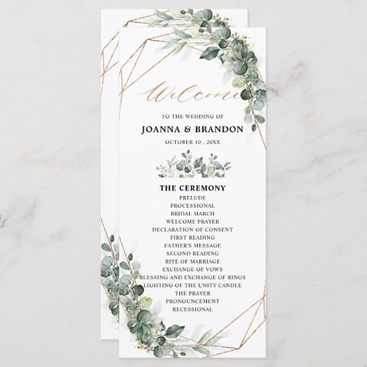 Eucalyptus Greenery Rustic Geometric Wedding Programmakaart (Voorkant / Achterkant)