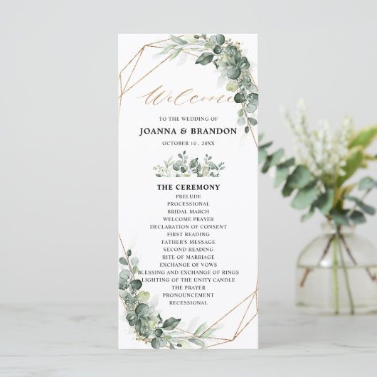 Eucalyptus Greenery Rustic Geometric Wedding Programmakaart (Staand voorkant)