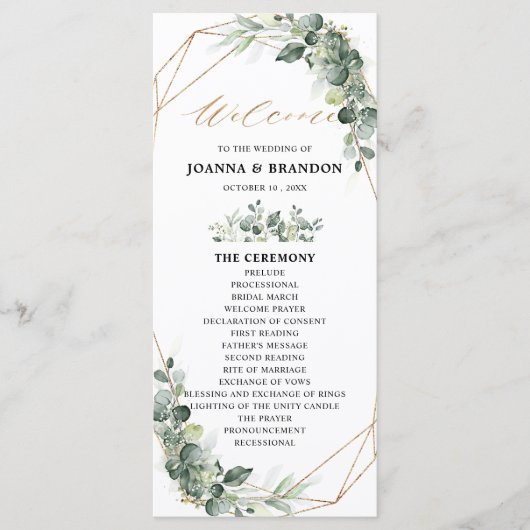 Eucalyptus Greenery Rustic Geometric Wedding Programmakaart (Voorkant)