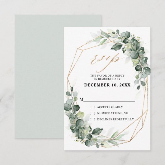 Eucalyptus Greenery Rustic Geometric Wedding RSVP Kaartje (Voorkant / Achterkant)