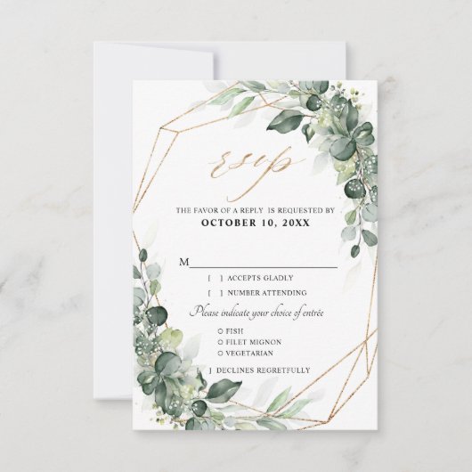 Eucalyptus Greenery Rustic Geometric Wedding RSVP Kaartje (Voorkant)
