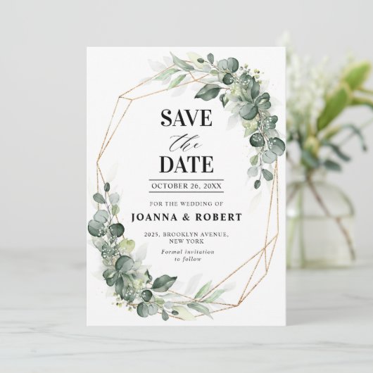 Eucalyptus Greenery Rustic Geometric Wedding Save The Date (Staand voorkant)