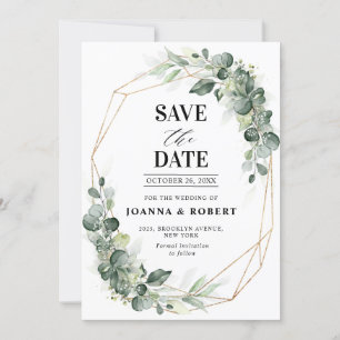 Eucalyptus Greenery Rustic Geometric Wedding Save The Date