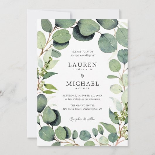 Eucalyptus Greenery Rustic Wedding Invitation Kaart (Voorkant)