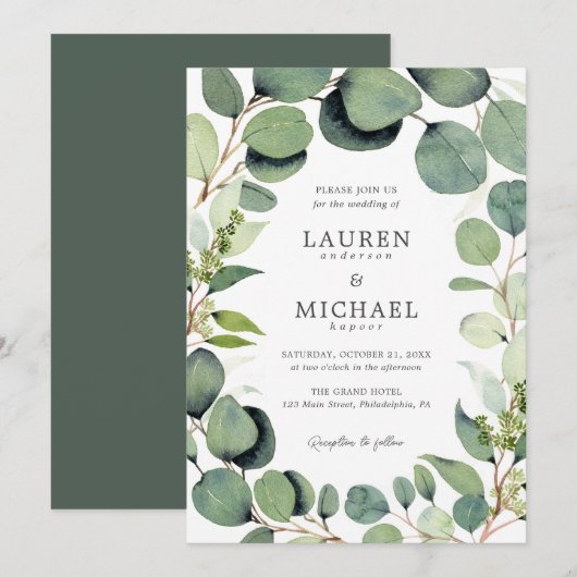 Eucalyptus Greenery Rustic Wedding Invitation Kaart (Voorkant / Achterkant)