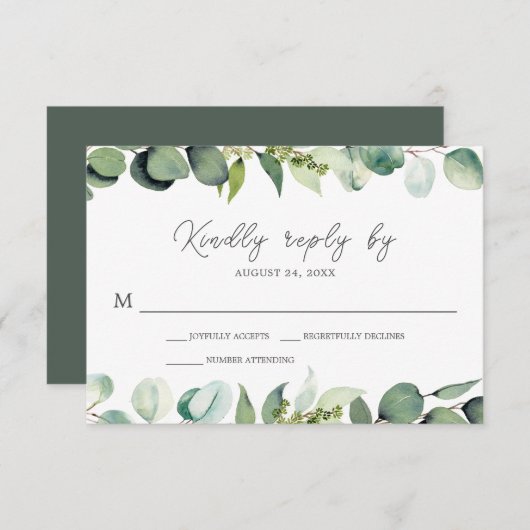 Eucalyptus Greenery Rustic Wedding RSVP (Voorkant / Achterkant)