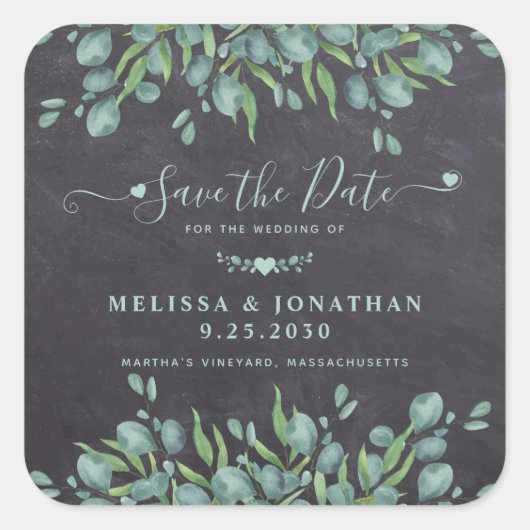 Eucalyptus Greenery Rustic Wedding Save the Date Vierkante Sticker (Voorkant)