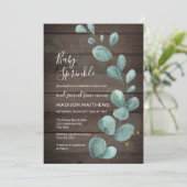 Eucalyptus Greenery Rustic Wood Baby Sprinkle Invi Kaart (Staand voorkant)