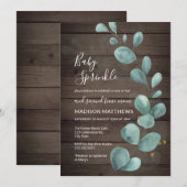 Eucalyptus Greenery Rustic Wood Baby Sprinkle Invi Kaart (Voorkant / Achterkant)
