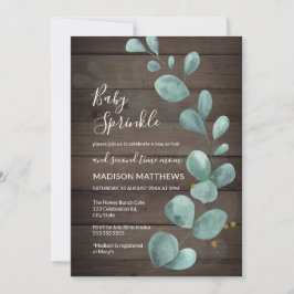 Eucalyptus Greenery Rustic Wood Baby Sprinkle Invi Kaart