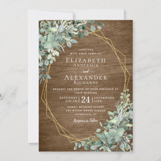 Eucalyptus Greenery Rustic Wood Geometric Wedding Kaart (Voorkant)