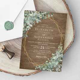 Eucalyptus Greenery Rustic Wood Geometric Wedding Kaart