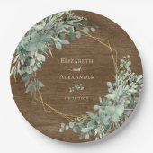 Eucalyptus Greenery Rustic Wood Geometric Wedding Papieren Bordje (Voorkant)