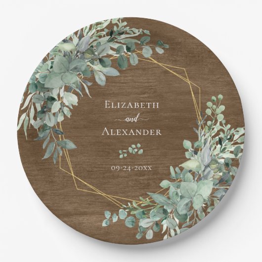 Eucalyptus Greenery Rustic Wood Geometric Wedding Papieren Bordje (Voorkant)