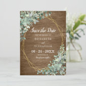 Eucalyptus Greenery Rustic Wood Geometric Wedding Save The Date (Staand voorkant)