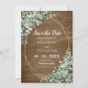 Eucalyptus Greenery Rustic Wood Geometric Wedding Save The Date