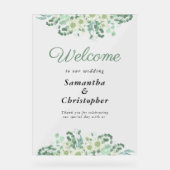 Eucalyptus Greenery Sage Green Weddenschap Welkom Acryl Bord (Voorkant)