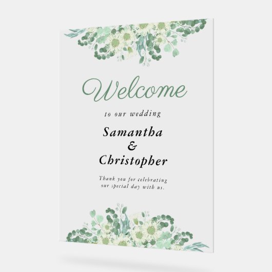Eucalyptus Greenery Sage Green Weddenschap Welkom Acryl Bord (Hoek)