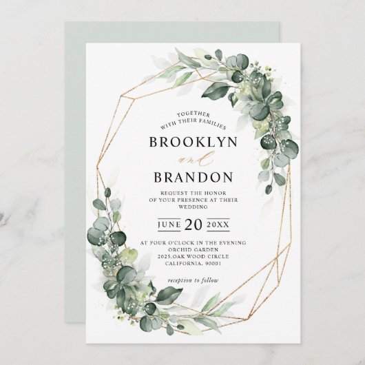 Eucalyptus Greenery Sage Rustic Geometric Wedding Kaart (Voorkant / Achterkant)