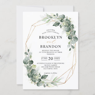Eucalyptus Greenery Sage Rustic Geometric Wedding Kaart