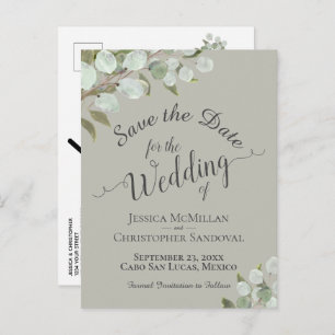 Eucalyptus & Greenery Sage Wedding Save the Date Aankondigingskaart