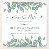 Eucalyptus Greenery Sage Wedding Save the Date Kartonnen Onderzetters (Voorkant)