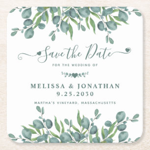 Eucalyptus Greenery Sage Wedding Save the Date Kartonnen Onderzetters