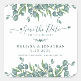 Eucalyptus Greenery Sage Wedding Save the Date Vierkante Sticker