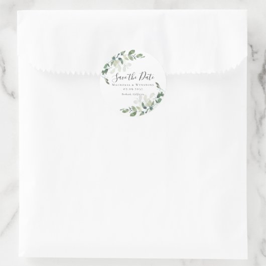 Eucalyptus Greenery Save the Date Ronde Sticker (Tas)