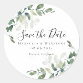 Eucalyptus Greenery Save the Date Ronde Sticker (Voorkant)