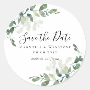 Eucalyptus Greenery Save the Date Ronde Sticker