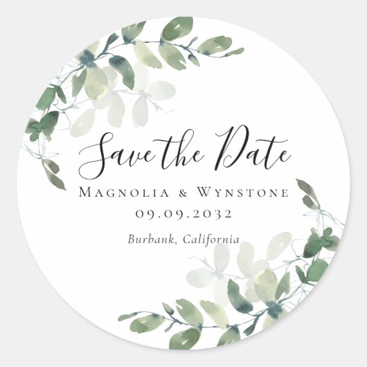 Eucalyptus Greenery Save the Date Ronde Sticker (Voorkant)