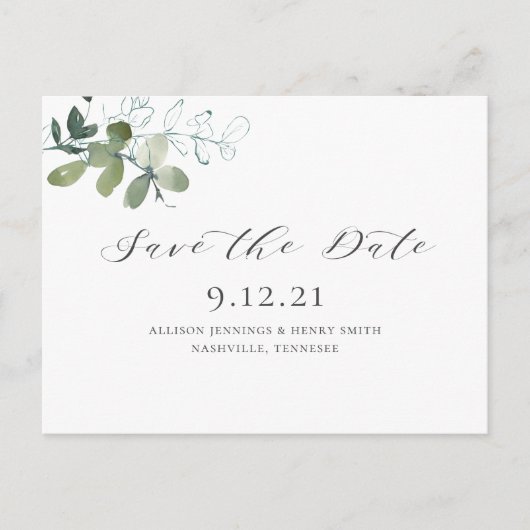 Eucalyptus Greenery Save the Date Wedding Aankondigingskaart (Voorkant)
