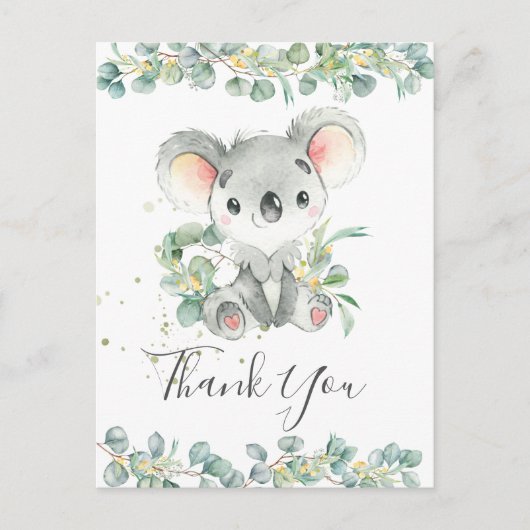 Eucalyptus Greenery Schattige Koala Verjaardag Bed Briefkaart (Voorkant)