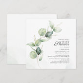 Eucalyptus Greenery Script Botanical Baby shower Kaart (Voorkant / Achterkant)