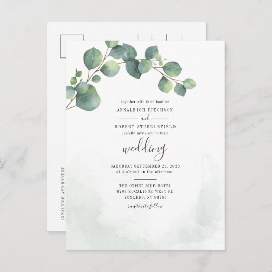 Eucalyptus Greenery Script Botanical Wedding Uitnodiging Briefkaart (Voorkant / Achterkant)